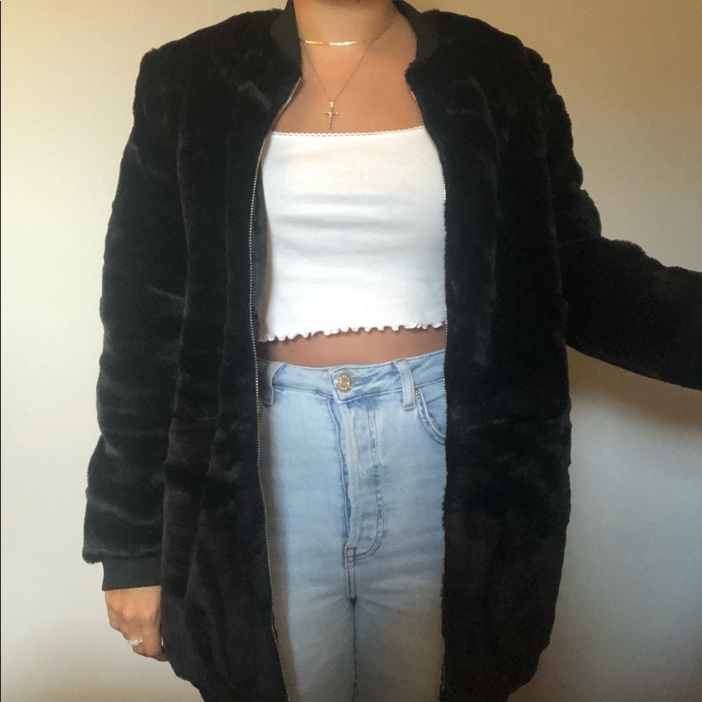 Black Missguided Faux Fur Jacket